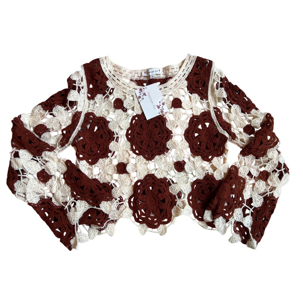 American Flirt Floral Pen Knit Crochet Top Boho‎ Festival Hippie Y2K Indie